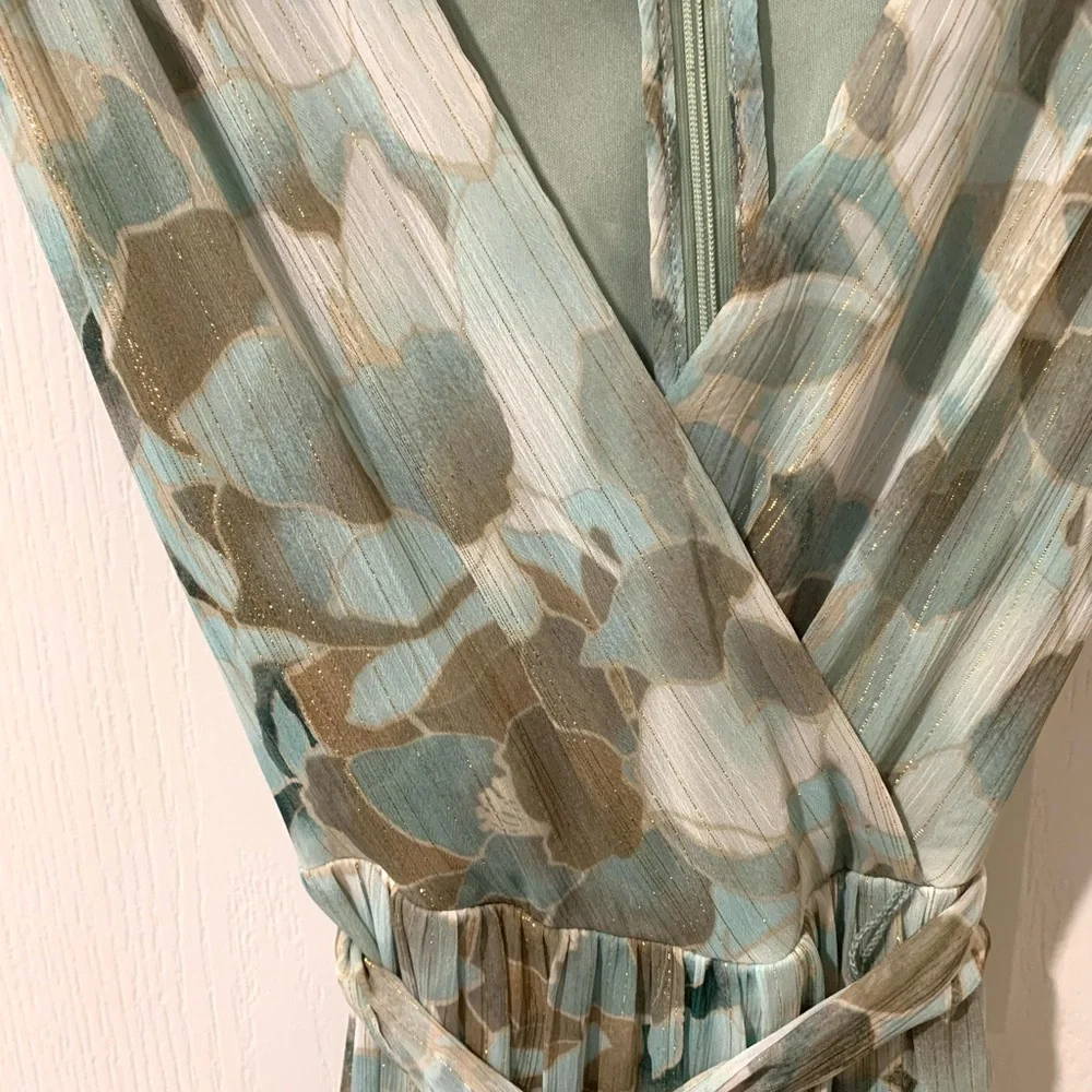 Calvin Klein Lurex Chiffon Floral Print Sleeveless Tiered Maxi Dress NWT - Picture 5 of 10